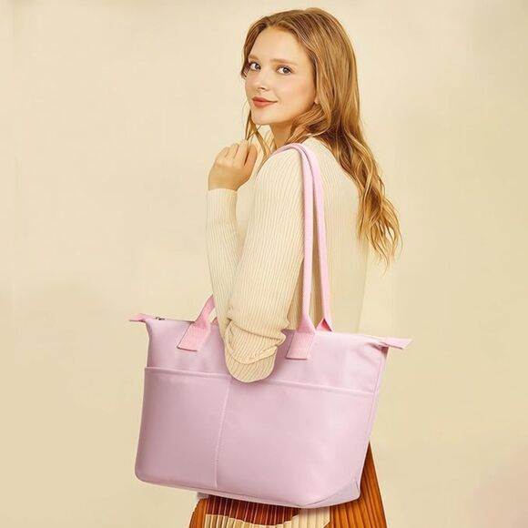 Women Pink Imported Casual Nylon Waterproof Lightweight Hobo Handbag - Picture 3 of 4